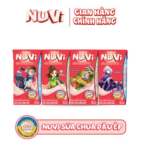  NuVi Sữa chua uống Dâu hộp 110ml - Quà tặng 