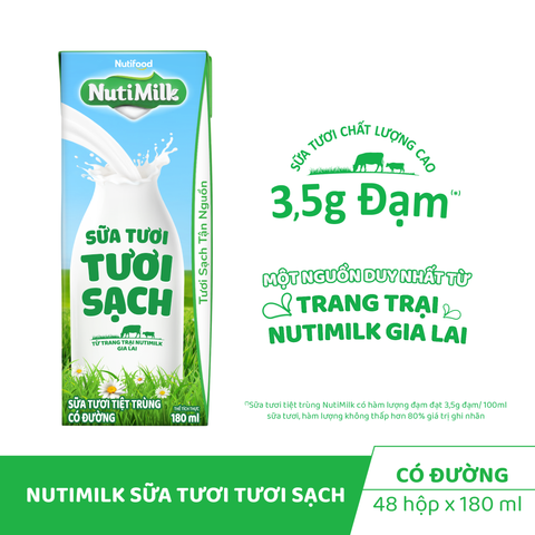  NutiMilk Sữa Tươi Tươi Sạch Có Đường Hộp 180ml 