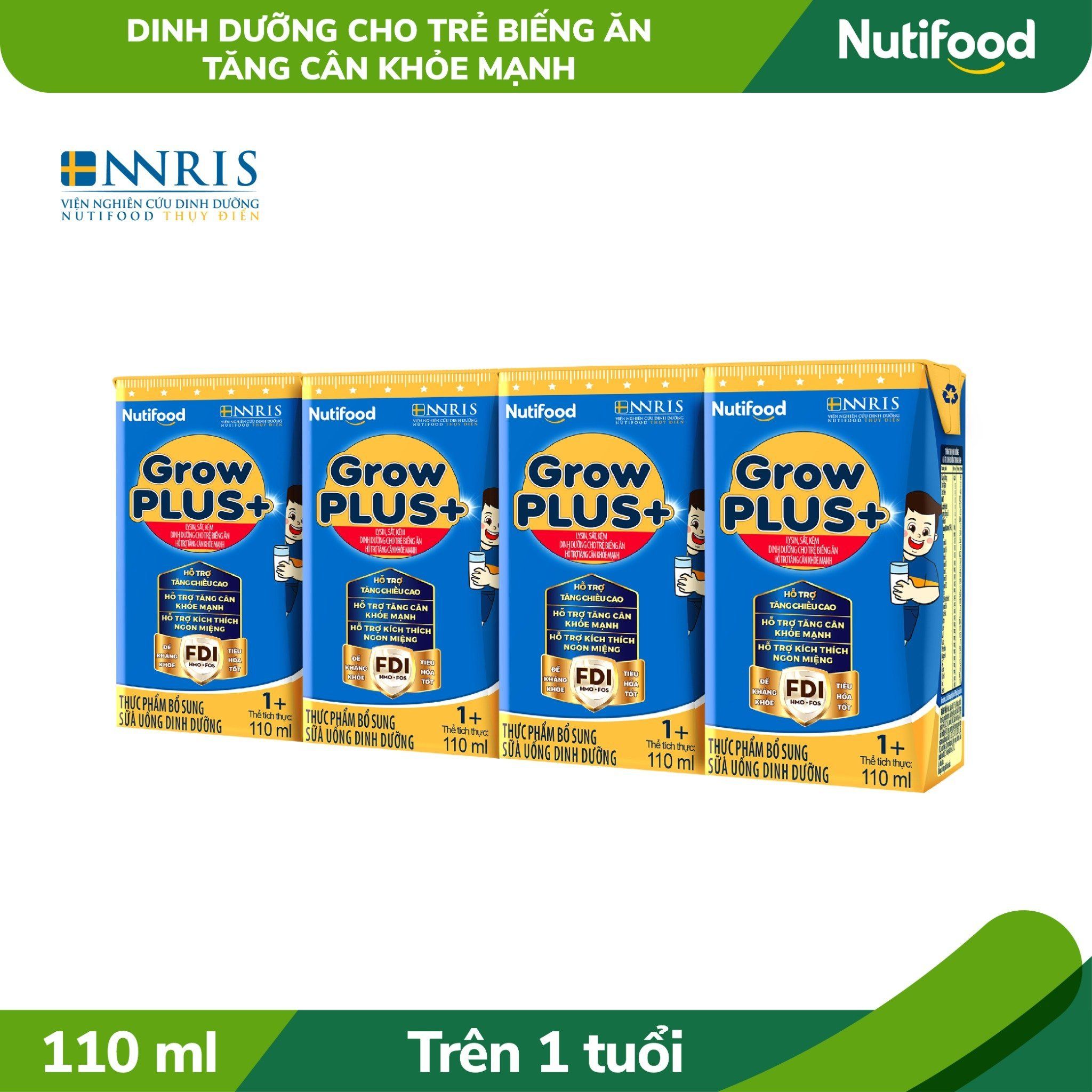  Sữa bột pha sẵn GrowPLUS+ Biếng ăn (XANH) cho trẻ tăng cân khoẻ mạnh 1+ hộp 110ml 