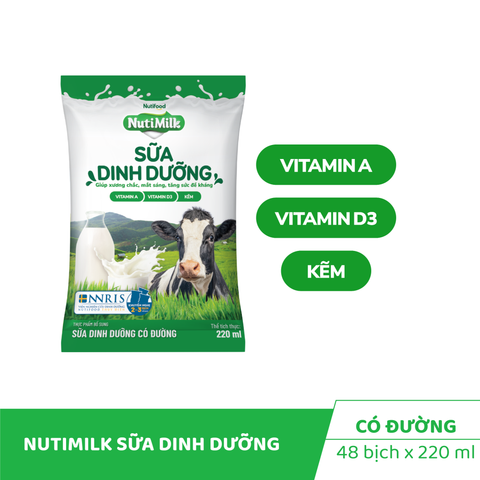  Nutimilk Sữa Dinh Dưỡng Có Đường - Bịch 220ml 