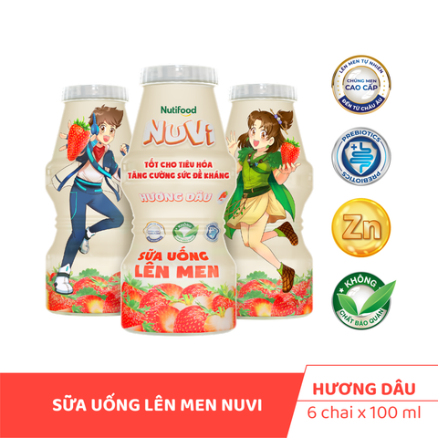  NuVi sữa uống lên men Hương Dâu chai 100 ml 