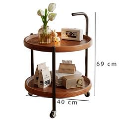 Bàn trà di động 2 tầng chân đen mặt óc chó GM188.26