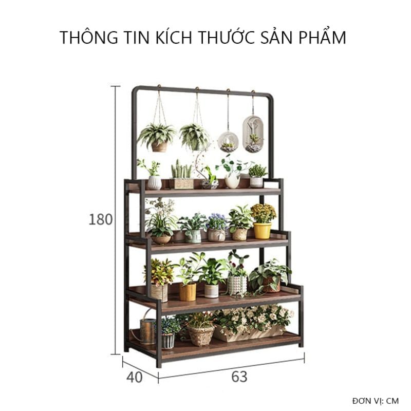 Kệ Cây Đa Tầng Gỗ 15 Ly Óc Chó Màu Đen GM124