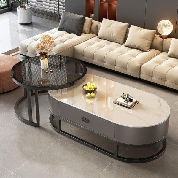 Bàn trà sofa elip TC khung đen GM149