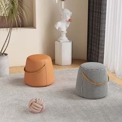 Ghế đôn da tròn trang trí có quai xách - GC25