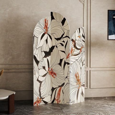 Bình phong in bộ 3 cánh họa tiết lá chim & hoa IG416.4