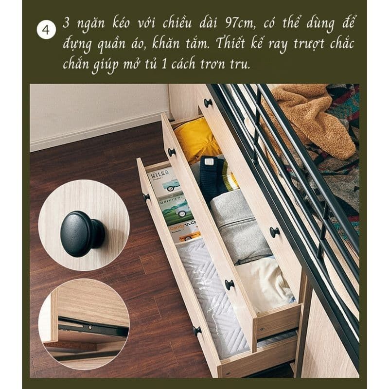 Giường tầng trẻ em kèm bàn học di động - GP365