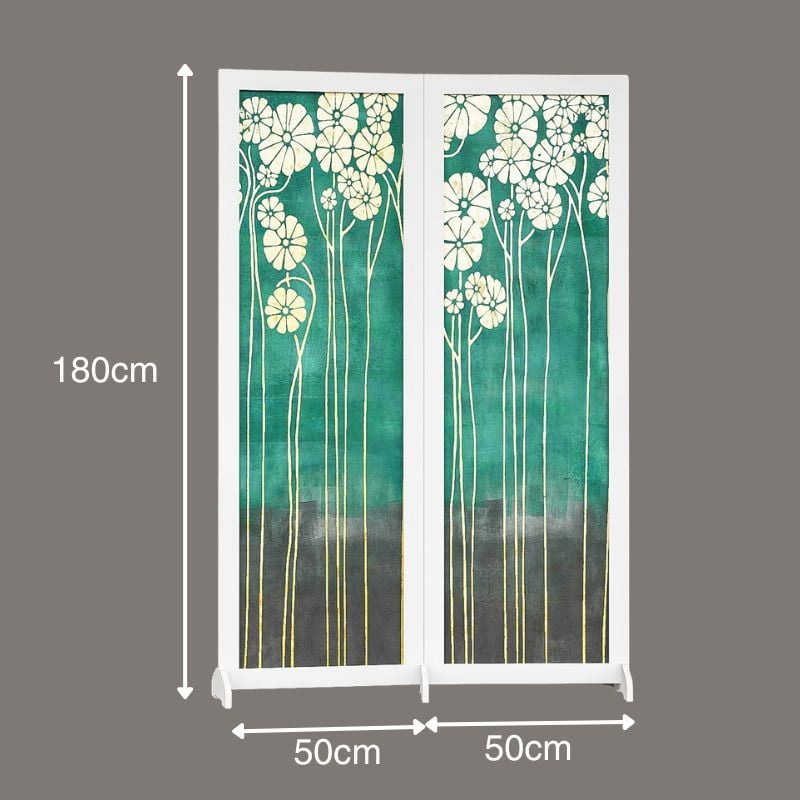 Bình phong in hoa trắng nền xanh - BP.IN.09