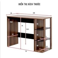 Bàn học làm việc full gỗ kết hợp kệ sách 3 tầng - GP73