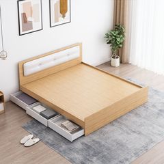Giường đơn có ngăn kéo vân gỗ trắng 1m6x2m GP239