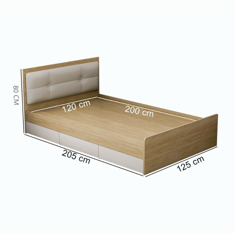 Giường đơn có ngăn kéo vân gỗ trắng 1m6x2m GP239