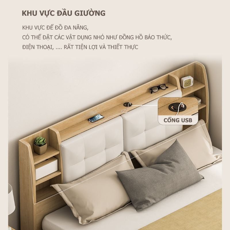 Giường Ngủ Thông Minh Nâng Hạ Có Ngăn Kéo, Kệ Sách - GP235