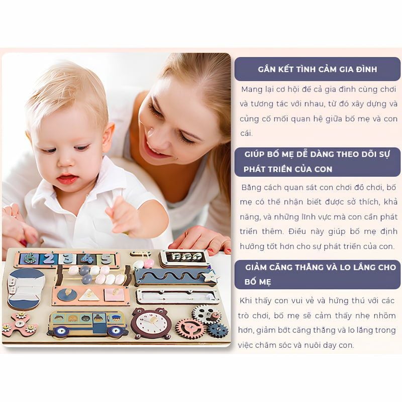 Bảng bận rộn tích hợp 12 món đồ chơi cho bé - TOY01