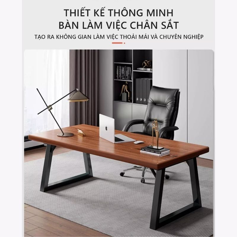 Bàn làm việc gỗ khung chân sắt cao cấp, sang trọng - GM121