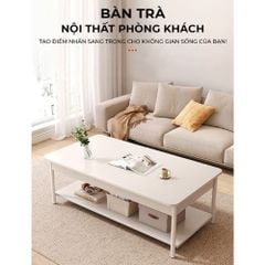 Bàn trà chữ nhật cafe 2 tầng full trắng - GM137