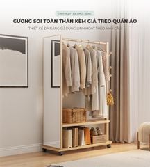 Giá treo quần áo kết hợp gương xoay 360 di động, thiết kế hiện đại, đa năng - GP371