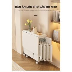 Bàn ăn thông minh trắng, có bánh xe di chuyển dễ dàng, tiện lợi - GP372