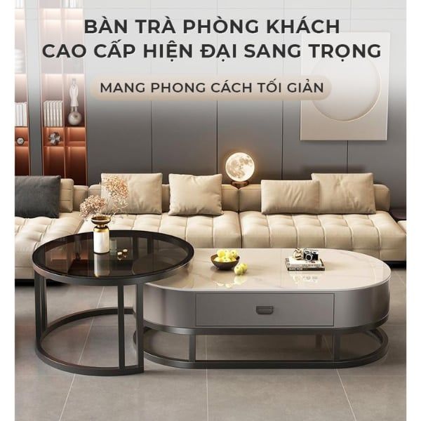 Bàn trà sofa elip TC khung đen GM149