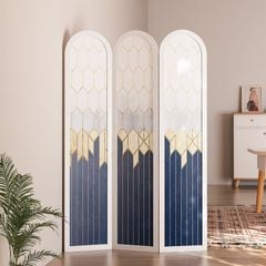 Bình phong  vách ngăn thiết kế in hoạ tiết xanh dương - BP.IN.12