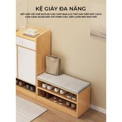 Kệ giày 2 tầng vân gỗ có đệm ngồi - GP322