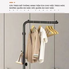 Cây treo quần áo uốn khung đen đế gỗ trắng - GM91