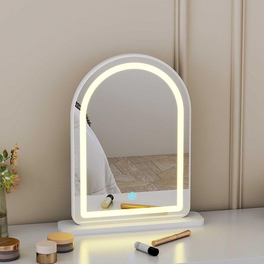 Gương để bàn trắng viền đèn LED - GP402