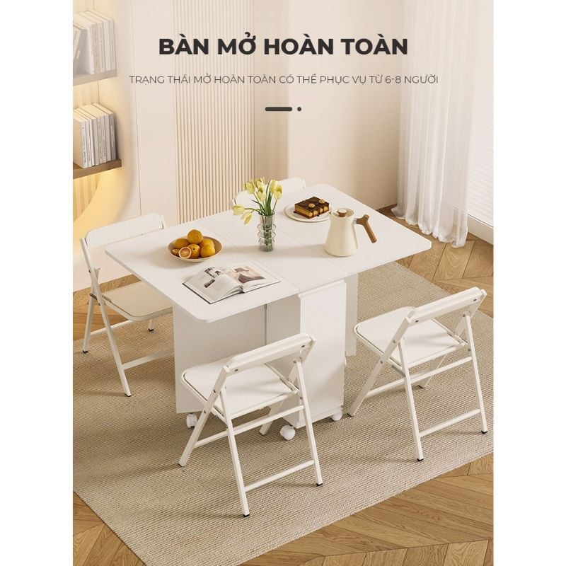 Bàn ăn thông minh trắng, có bánh xe di chuyển dễ dàng, tiện lợi - GP372