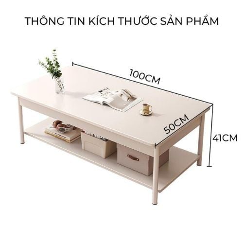 Bàn trà chữ nhật cafe 2 tầng full trắng - GM137