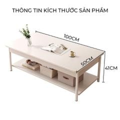 Bàn trà chữ nhật cafe 2 tầng full trắng - GM137