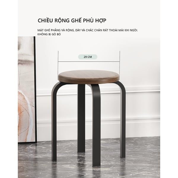 Ghế chân sắt mặt gỗ màu óc chó - GM104