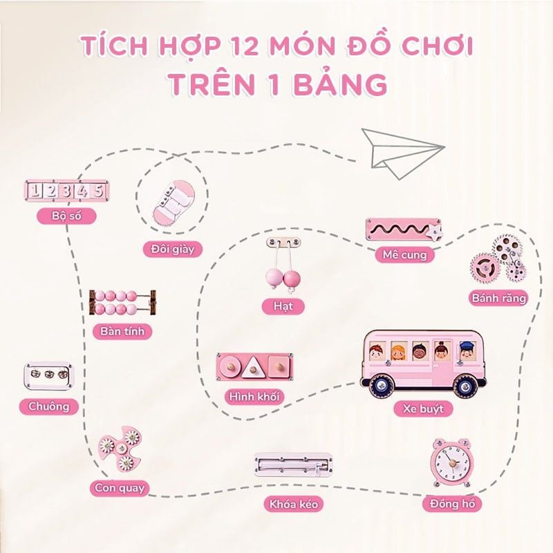 Bảng bận rộn tích hợp 12 món đồ chơi cho bé - TOY01
