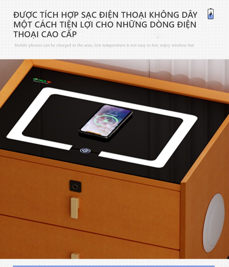 Kệ đầu giường thông minh có sạc không giây cổng sạc USB, Loa Bluetooth - GA32