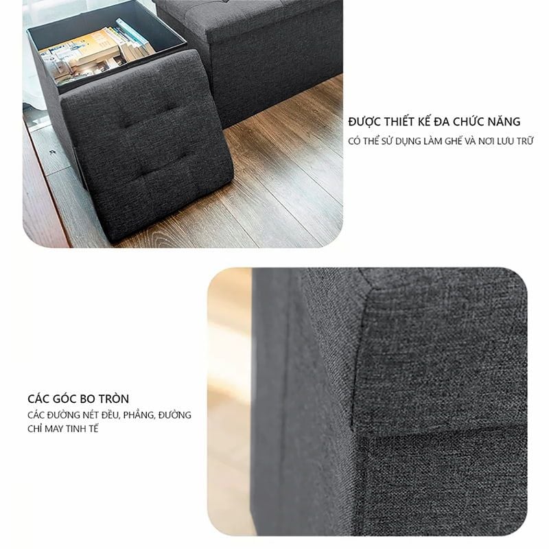 Ghế đôn vuông bọc da kiêm hộp đựng đồ đa năng - GC15