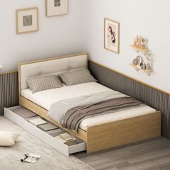 Giường đơn có ngăn kéo vân gỗ trắng 1m6x2m GP239