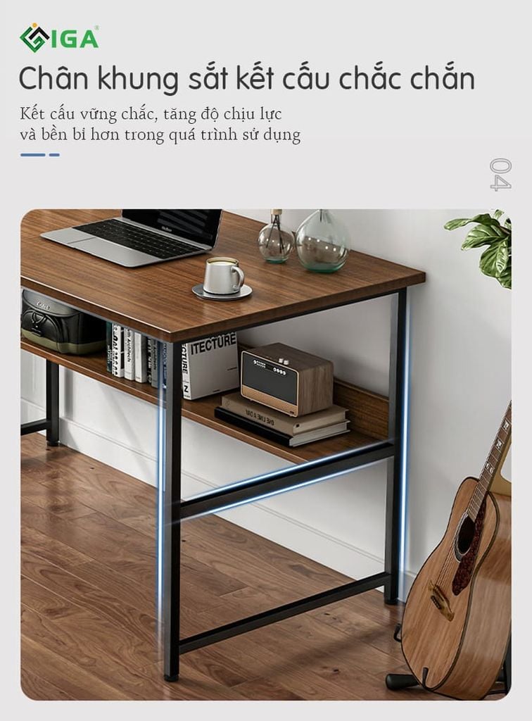 Bàn làm việc NANO có giá lửng để đồ tiện lợi vân óc chó - GM17