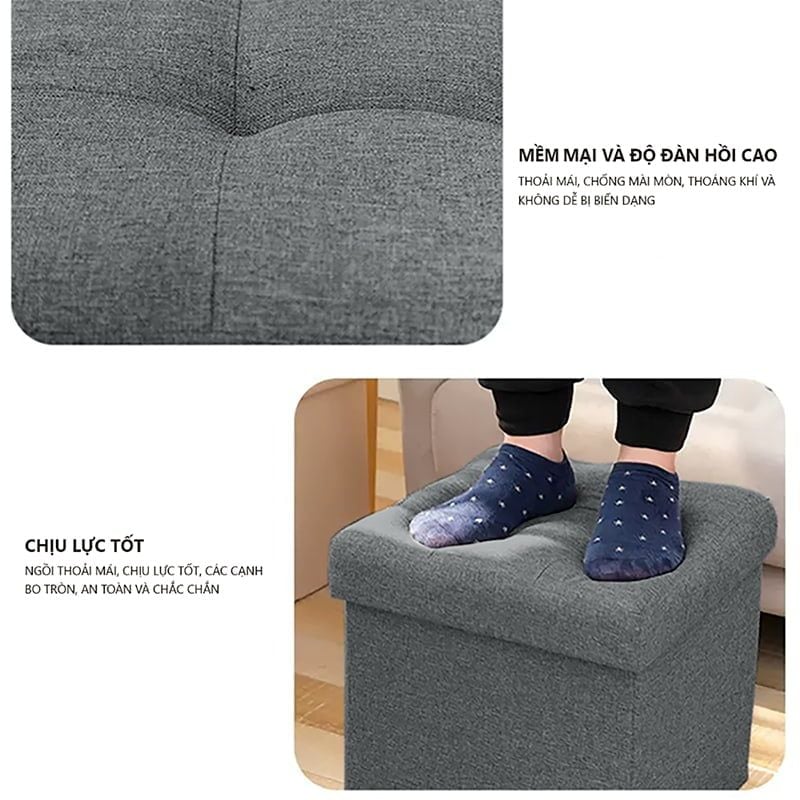 Ghế đôn vuông bọc da kiêm hộp đựng đồ đa năng - GC15