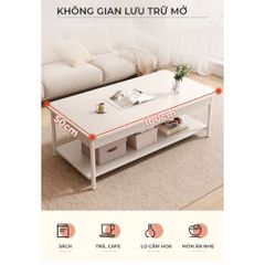 Bàn trà chữ nhật cafe 2 tầng full trắng - GM137