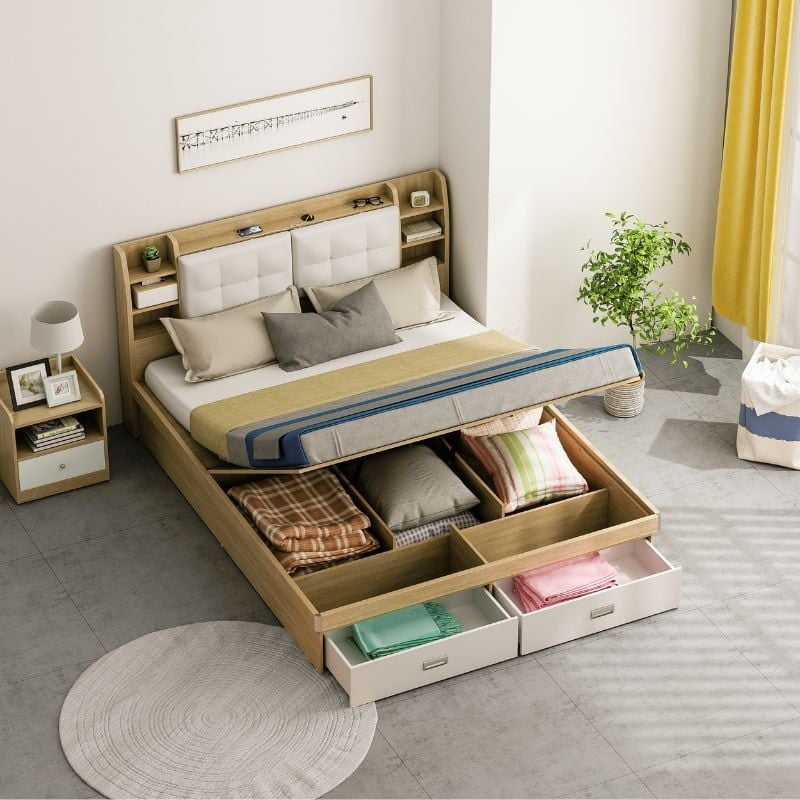 Giường Ngủ Thông Minh Nâng Hạ Có Ngăn Kéo, Kệ Sách - GP235