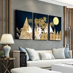 Tranh Treo Tường Bộ 3 Tấm Họa Tiết Nai Vàng - GD33