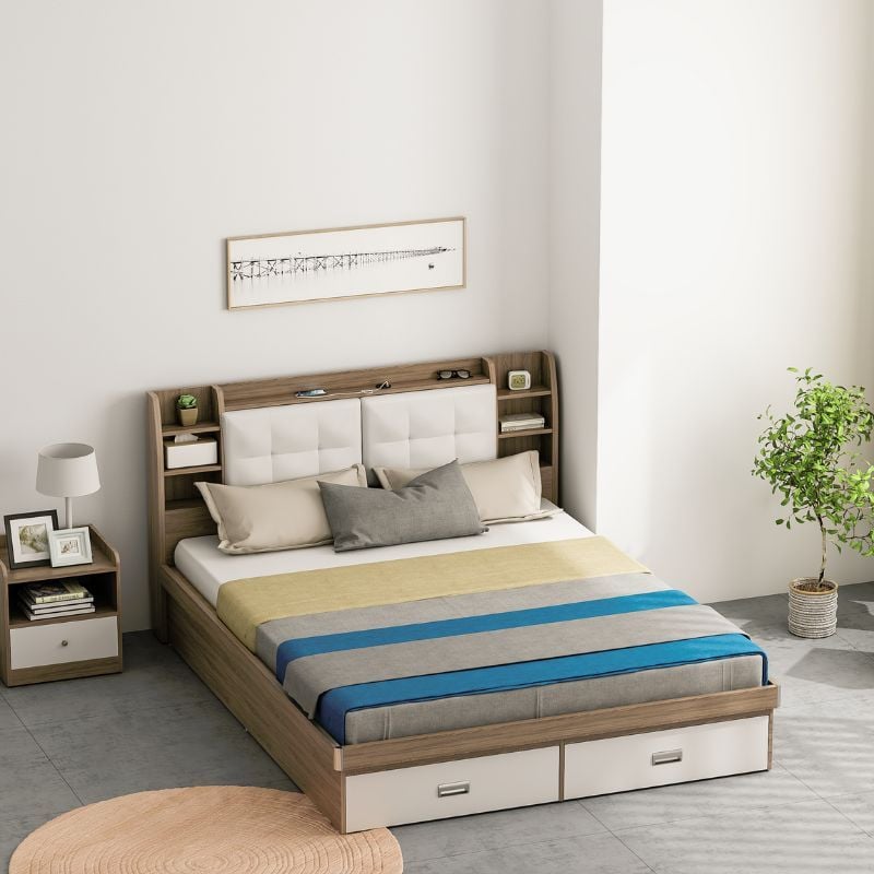 Giường Ngủ Thông Minh Nâng Hạ Có Ngăn Kéo, Kệ Sách - GP235