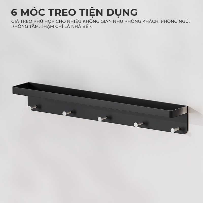 Kệ đa năng dán tường có 6 móc treo - GM186
