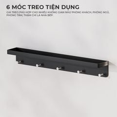 Kệ đa năng dán tường có 6 móc treo - GM186