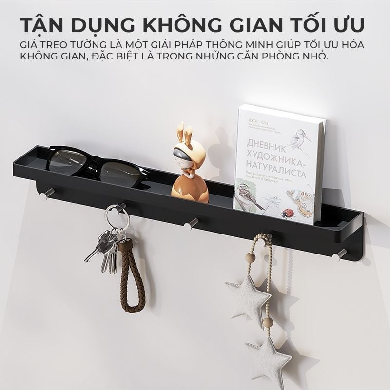 Kệ đa năng dán tường có 6 móc treo - GM186