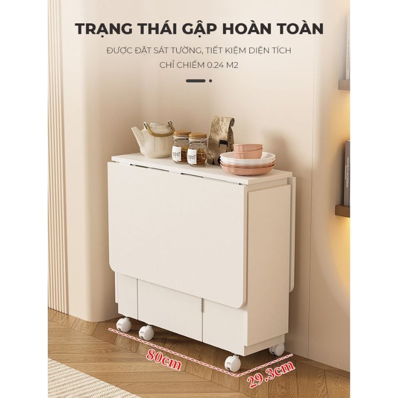 Bàn ăn thông minh trắng, có bánh xe di chuyển dễ dàng, tiện lợi - GP372