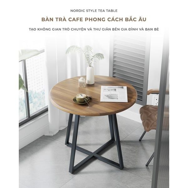Bàn trà gỗ tròn chân sắt GM85