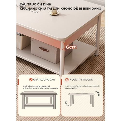 Bàn trà chữ nhật cafe 2 tầng full trắng - GM137