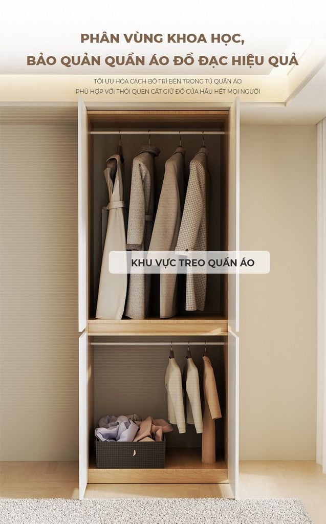 Tủ quần áo đơn vân gỗ trắng GP353