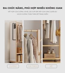 Giá treo quần áo kết hợp gương xoay 360 di động, thiết kế hiện đại, đa năng - GP371