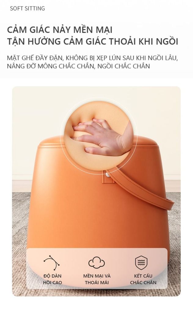 Ghế đôn da tròn trang trí có quai xách - GC25