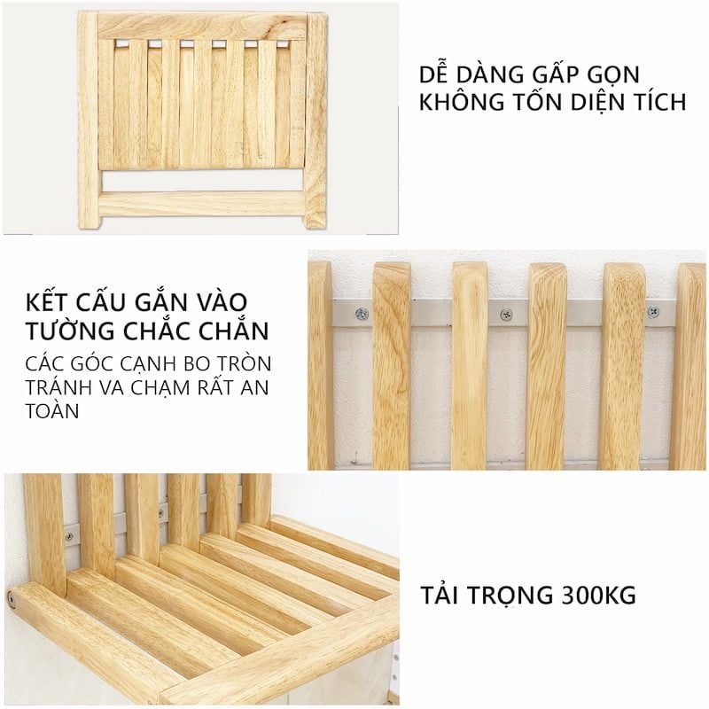 Ghế Gỗ Cao Su Xếp Gọn Treo Tường - GN69
